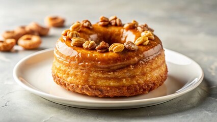 Delicious Walnut Maple Cronut Pastry on White Plate - Gourmet Dessert Photography