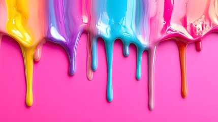 Naklejka premium Colorful Dripping Paint on a Vibrant Pink Background