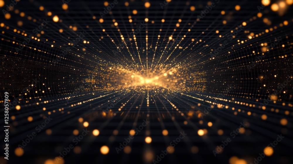 Poster black background with quantum computing abstract grid, high-tech futuristic look