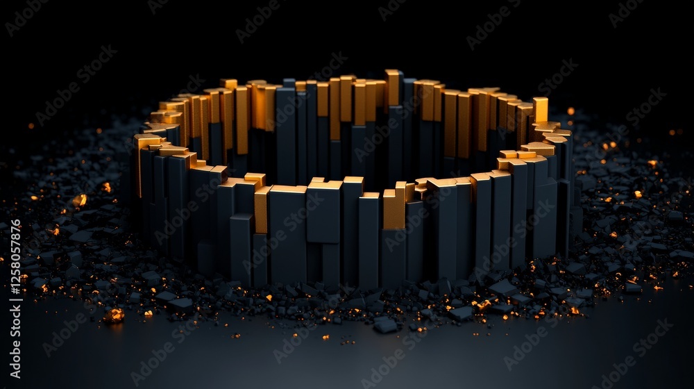 Poster abstract circular composition with dark blocks and golden accents
