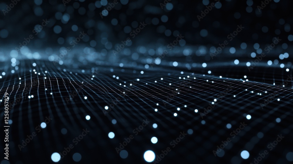 Poster black background with quantum computing abstract grid, high-tech futuristic look