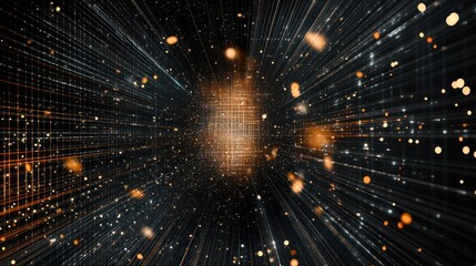 Naklejka premium Black background with quantum computing abstract grid, high-tech futuristic look