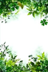 Fototapeta premium Lush green leaves frame a blank space, creating a natural and serene background.