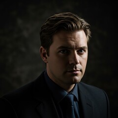 Fototapeta premium Professional Portrait of a Businessman in Suit - Moody Lighting Profile Photograph for Corporate Identity and Marketing.