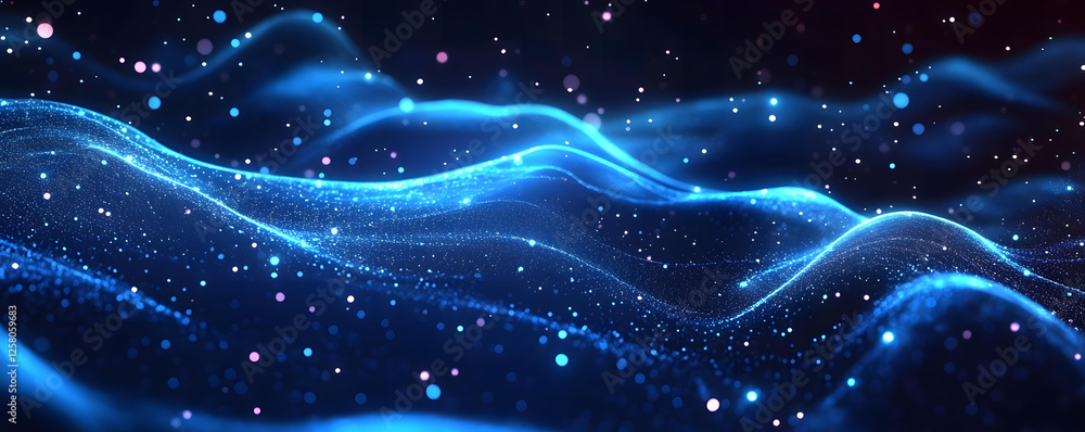 Poster abstract blue particle wave background digital art rendering