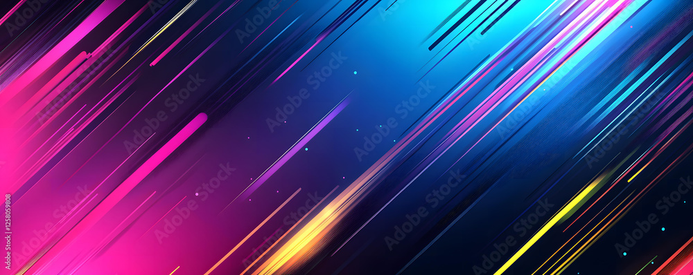 Poster abstract dynamic diagonal lines background with vibrant neon colors and glowing effects