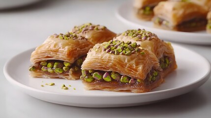 Delicious Pistachio Baklava Pastry Dessert on Plate