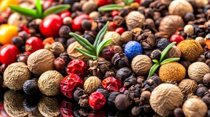 Vibrant Mix of Colorful Peppercorns and Spices