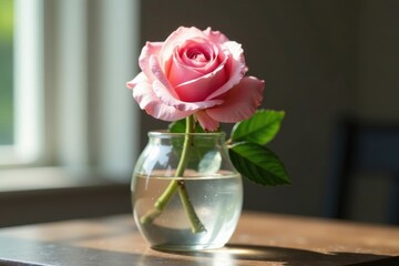 Fototapeta premium Delicate English rose in a crystal glass container, studio, elegant, natural light