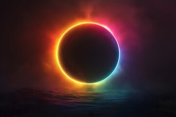 Eclipse phenomenon over ocean digital artwork mystical environment vibrant colors atmospheric viewpoint