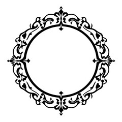 Intricate Oval Frame with Gothic Embellishments, Black on White.