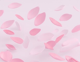 Delicate pink petals gently falling on a soft background
