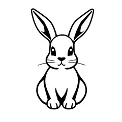 Black-and-White Illustration of a Rabbit: Frontal view of a cartoonish, simplified rabbit, emphasizing the ears, whiskers, and endearing expression.