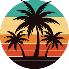 palm leaves silhouette on retro vintage background