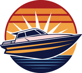 speed boat silhouette on retro vintage