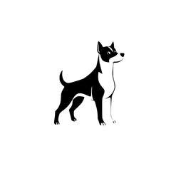 Simplistic black and white illustration of a dog on a white background.