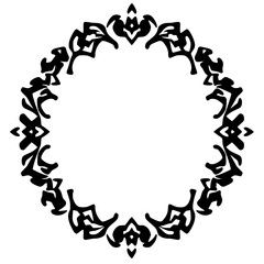 Black ink calligraphic floral decorative frame, featuring an elegant, ornate, rounded, geometric border.