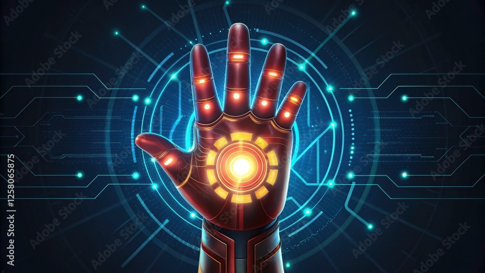 Aufkleber a futuristic robotic hand, a symbol of technological advancement and power. the hand glows with ligh