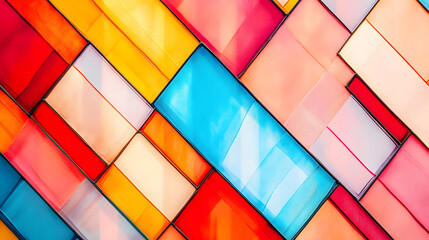 Fototapeta premium Abstract Colorful Geometric Pattern of Brightly Colored Rectangular Glass Panels