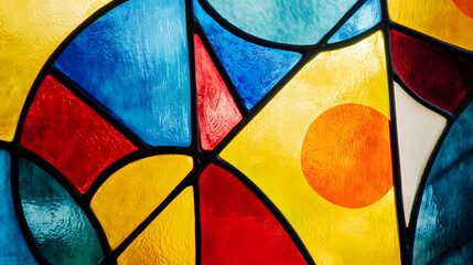 Fototapeta premium Abstract Colorful Stained Glass Window Art Design with Geometric Shapes and Bright Colors