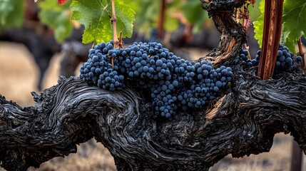 Stunning Closeup of Dark Grapes on Old Vine