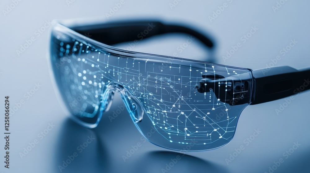 Poster futuristic augmented reality glasses with digital interface design