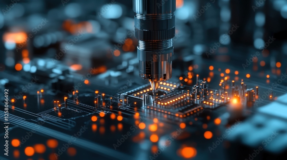 Poster intricate close-up of a circuit board with glowing components