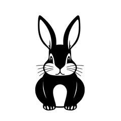 A clean, front-facing portrait of a black rabbit with long ears and a minimalist design.