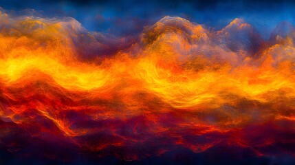 Naklejka premium Abstract Fiery Landscape, Burning Sky, AI Generated Art