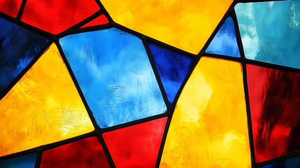 Fototapeta premium Abstract Colorful Stained Glass Window Pane Design in Red Yellow and Blue