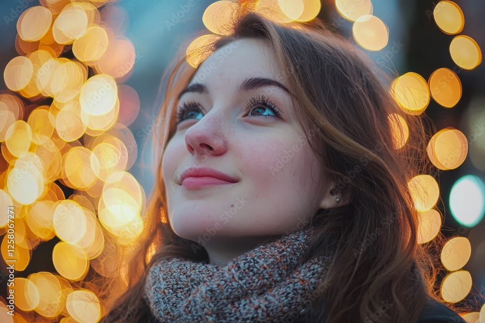 Poster blurred bokeh lights in warm tones creating a dreamy background.