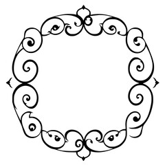 Black ink detailed floral decorative oval frame, isolated on white background.
