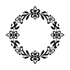 Black Floral Wreath: Circular pattern with flowers, leaves, and an inner blank space.
