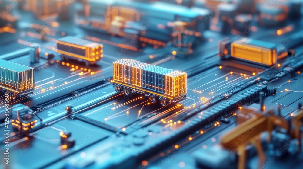 Aufkleber 3D visualization of an efficient supply chain process, highlighting interconnected logistics, resource management, and optimized workflows for streamlined operations.