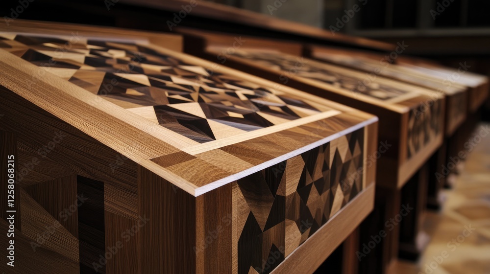 Aufkleber a beautiful blend of tradition and modernity, featuring geometric patterns and designs in wooden pew
