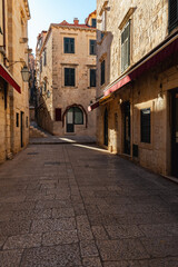 Fototapeta premium A street view in the old town of Dubrovnik, Croatia. Empty streets without tourists.