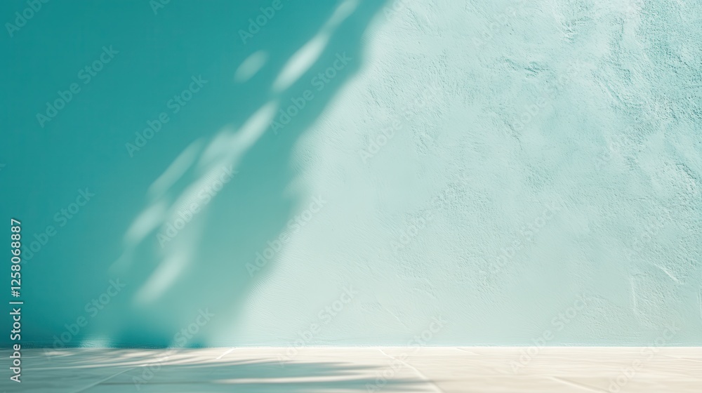 Aufkleber a serene turquoise wall background featuring soft shadows that create a gentle and inviting atmosphe