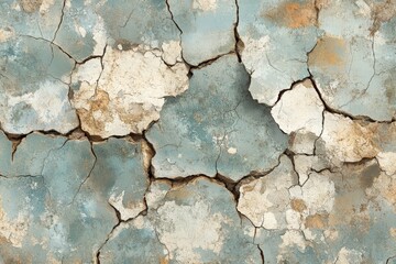 Obraz premium Cracked plaster wall creates a unique texture in soft blue and white tones