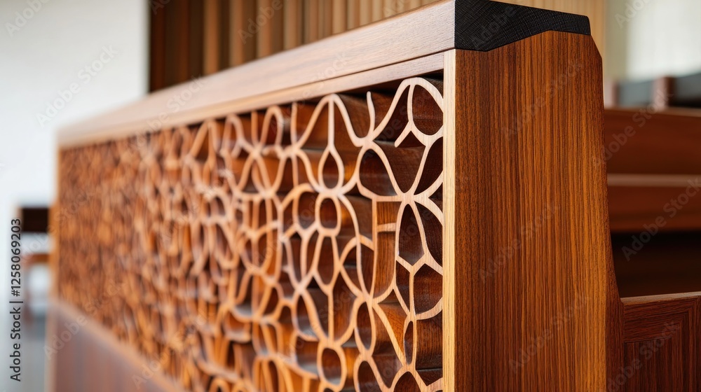 Aufkleber a captivating design reflecting intricate geometric patterns found in handcrafted wooden pews, blend