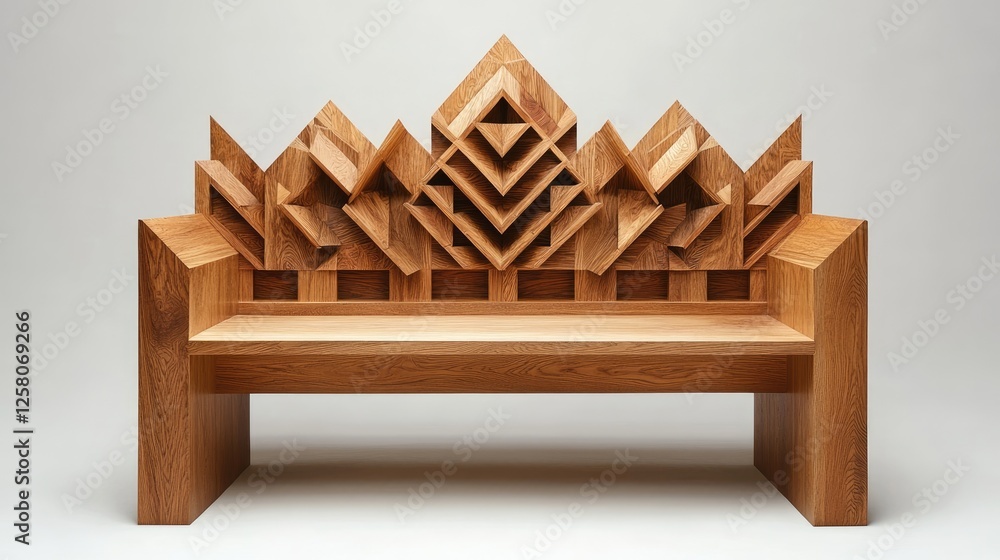 Poster A captivating design reflecting intricate geometric patterns found in handcrafted wooden pews, blending traditional craftsmanship with modern aesthetics in a harmonious display.