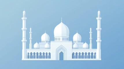 Elegant White Mosque Simple Architecture Blue Background