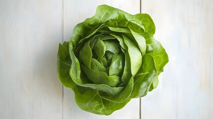 Obraz premium Fresh Green Lettuce Head on Wooden Background