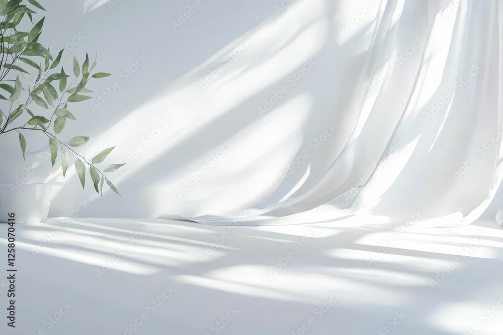 Poster clean white background with soft shadows providing ample space for text.