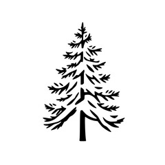 Silhouette of a Fir Tree, Black and White Minimalist Illustration, Christmas Icon, Vector Design.