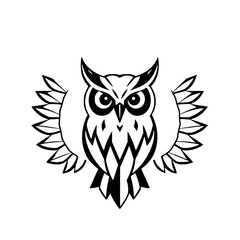 Simple and Powerful Minimalist Owl Logo in Black and White, Featuring Wing Spread Against White Background