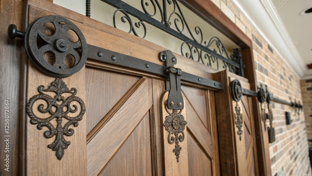 Poster a closeup focusing on decorative hardware details such as vintagestyle brackets and pulleys enhancin