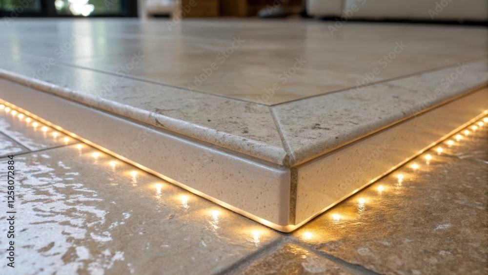 Poster A closeup focusing on the edge of a lightup floor tile capturing the seamless integration with the flooring and the soft glow that illuminates the textured surface.