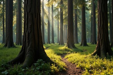 Obraz premium Trees with thick trunks in the Patagonian woodland, trees, nature, tree bark