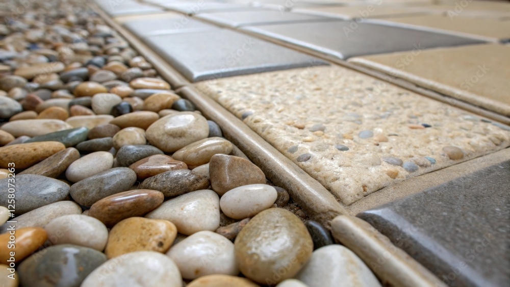 Poster A closeup image of the grout lines between the pebbles highlighting the craftsmanship and attention to detail in the installation process.
