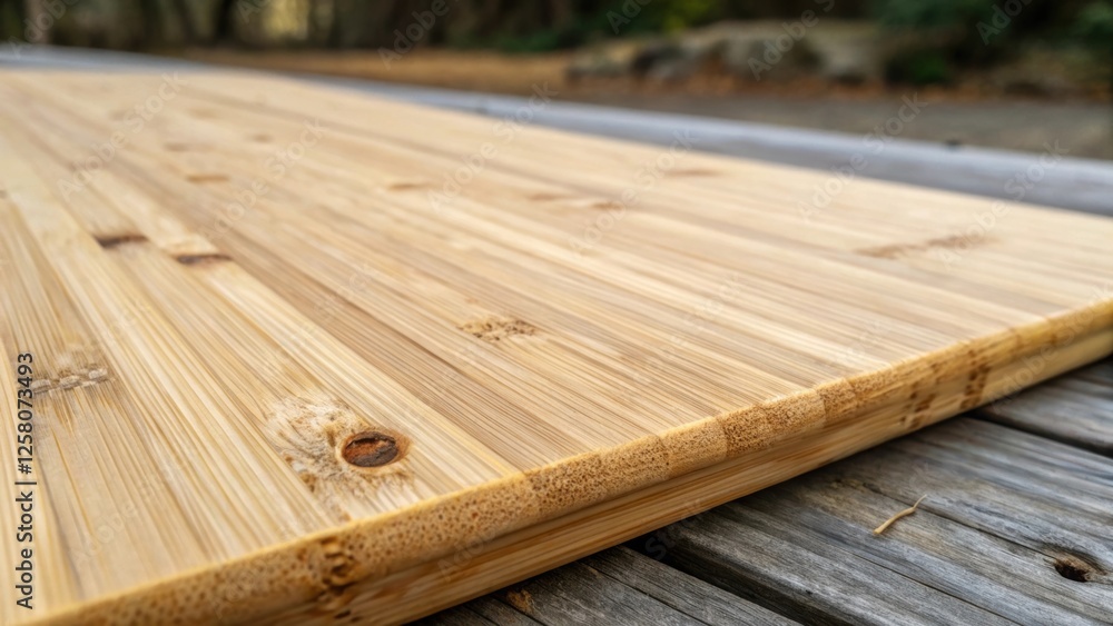 Poster a closeup of a bamboo plank with detailed grains and a few rustic knots showcasing the natural varia